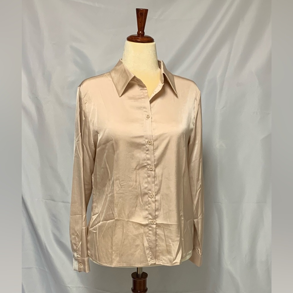 Satin Silk button down long sleeve blouse by TSher.